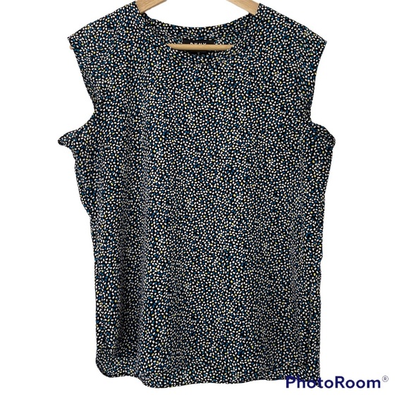 DKNY BLACK/BLUE/YELLOW/WHITE GEOMETRIC PRINT SLEEVELESS TOP/BLOUSE, MEDIUM - Picture 1 of 9